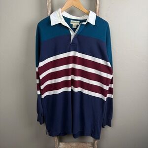 Vintage St.Johns Bay Striped Longsleeve Rugby Collar Shirt size Large